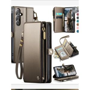 Defencase Galaxy S25 Case Wallet Card Holder Titanium Leather Wristlet Zipper